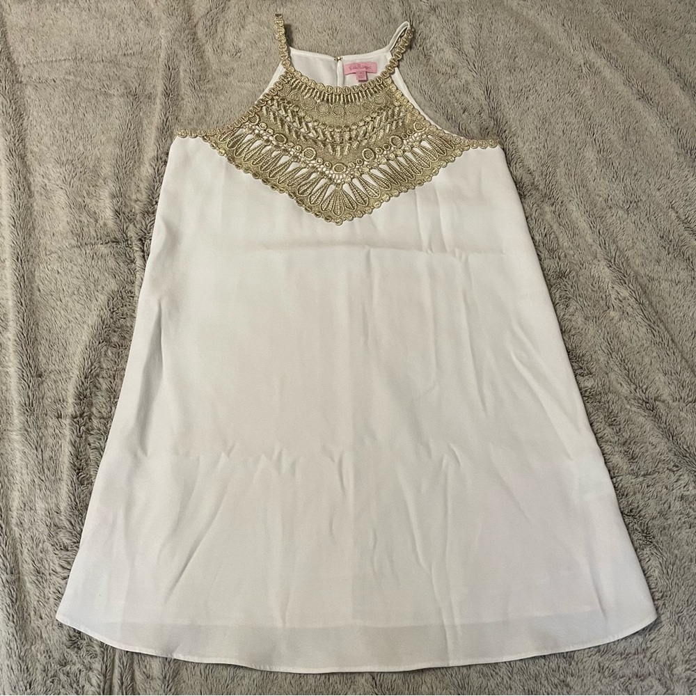 Lilly Pulitzer Pearl White Shift Dress Resort White Gold Halter - Picture 12 of 12
